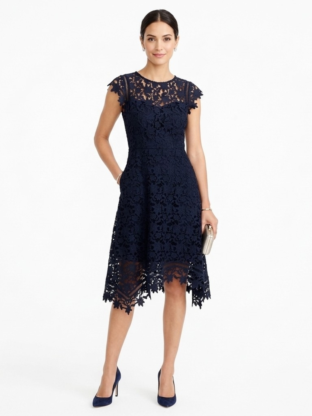 Eliza J Navy Blue Guipure Lace Fit & Flare Dress Size 6